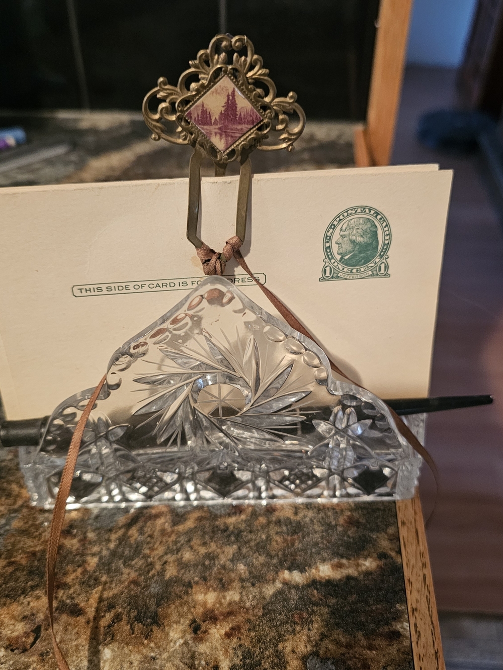 Elegant Lead Crystal Napkin Holder Hand Cut Star & Pinwheel 3 1/2" H x 1 3/4" W